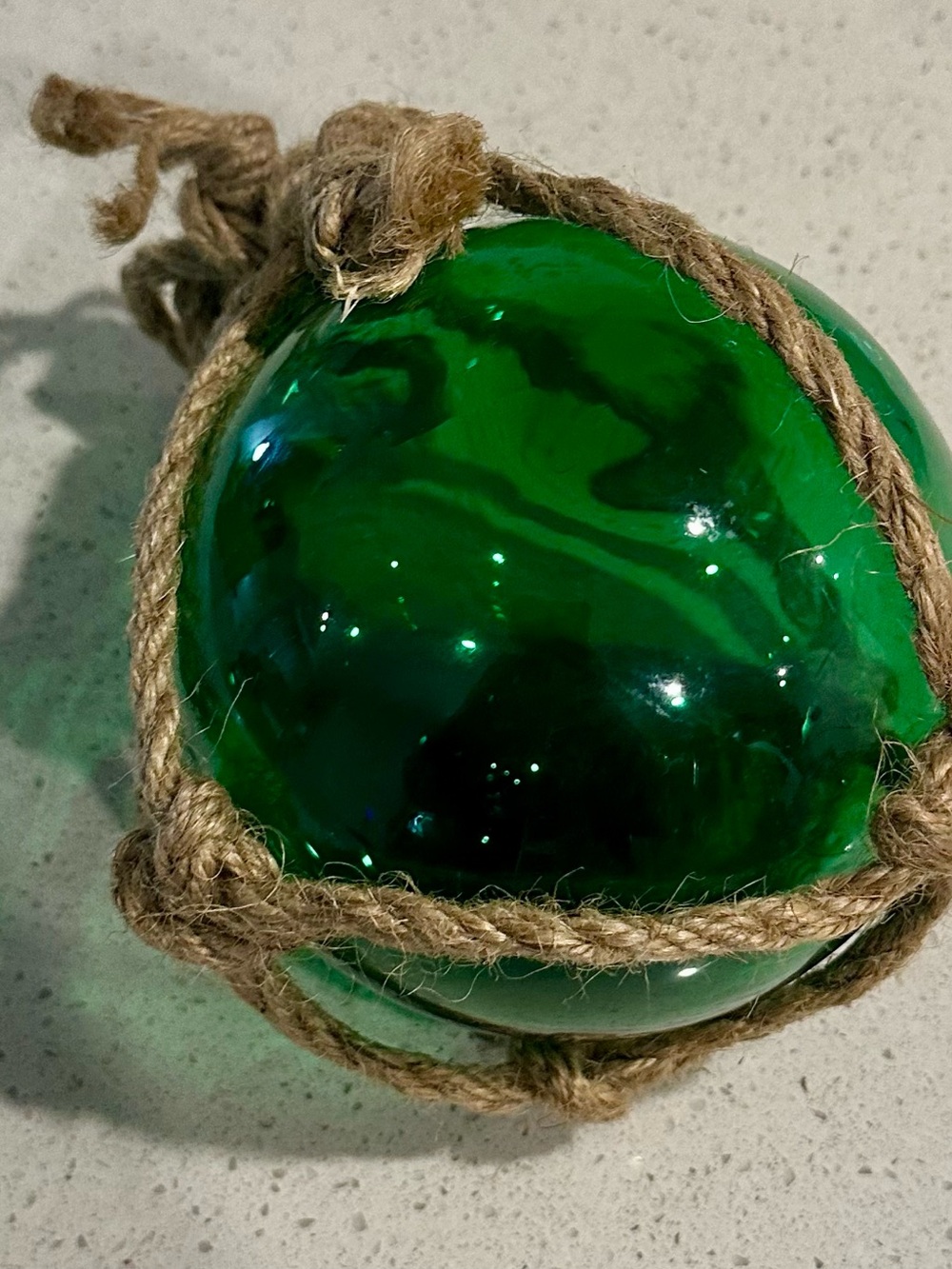 Green Glass Float with Natural Rope Accent